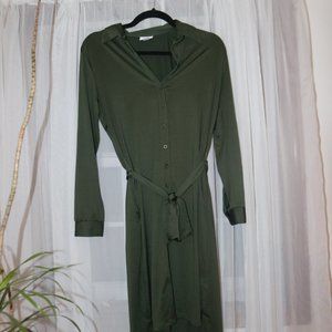 Collared LuLaRoe Olive Green Ellie Shirt Dress Tie Waist